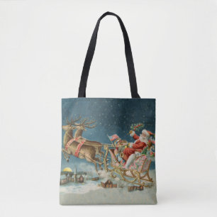 Bolsa Tote Santa Claus Christmas Antique Sleigh Reindeer
