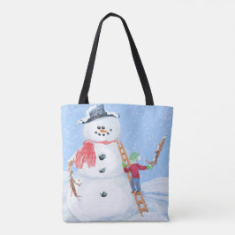 Bolsa Tote Santa Claus Helper Construindo Um Bobo Neve