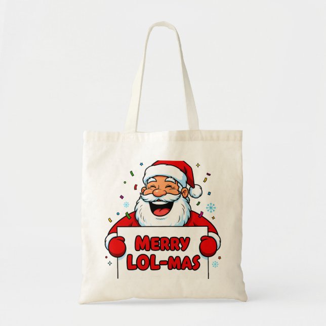 Bolsa Tote Santa Holding “MERRY LOL-MAS” Sign (Frente)