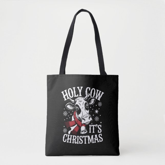 Bolsa Tote Santa Vaca É Fazenda de Vaca Engraçada de Natal (Frente)