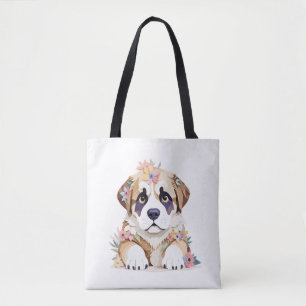 Bolsa Tote Santo Bernard Brincando com um Adorável Coração An