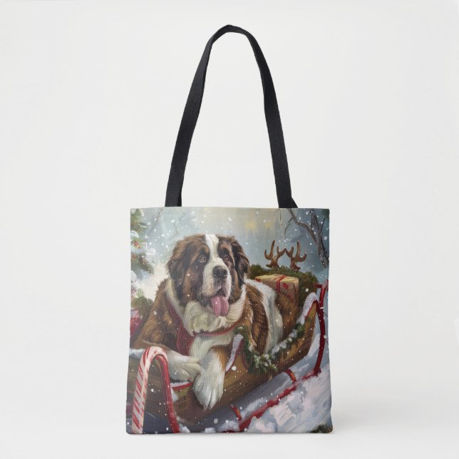 Bolsa Tote Santo Bernard Dog Natal Festivo (Frente)