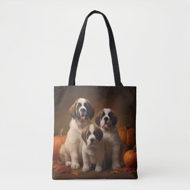 Bolsa Tote Santo Bernard Puppy Autumn Delight Pumpkin (Frente)