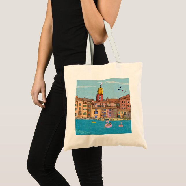 Bolsa Tote Santo Tropez Habour View French Riviera France (Frente (produto))