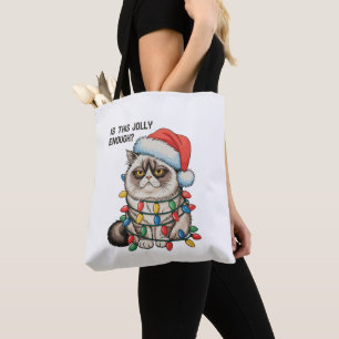 Bolsa Tote São Luzes de Natal do Gato Mal-Humorado Bastante A