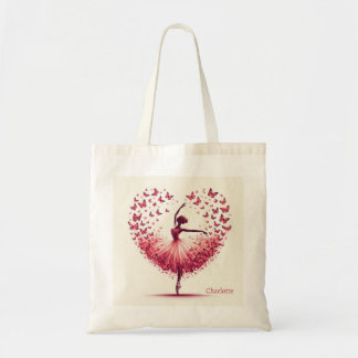 Bolsa Tote Sapatilha de Ballet Cor-de-Rosa Coração Borboletas
