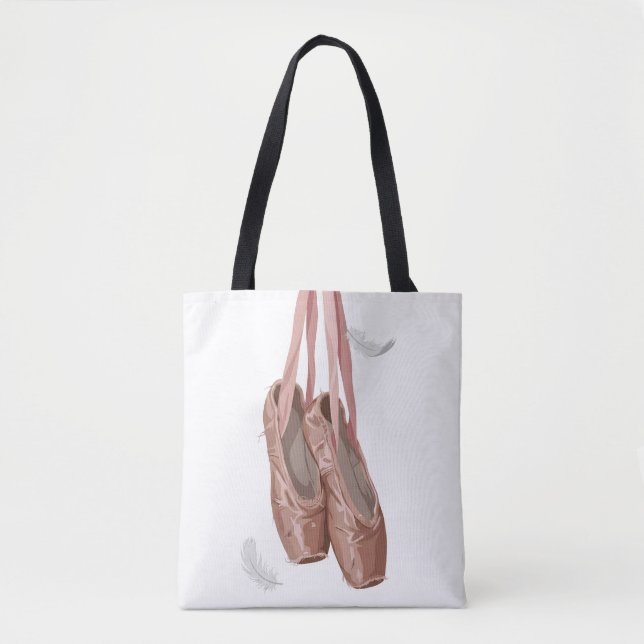 Bolsa Tote Sapatilhas de Ballet Antigas e Penas Brancas (Frente)