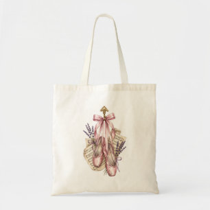 Bolsa Tote Sapatilhas de Ballet Rosa Vintage em Aquarela