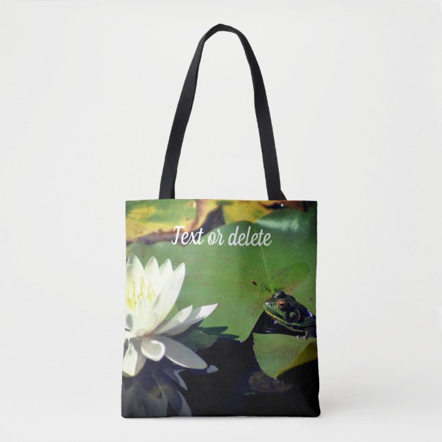 Bolsa Tote Sapo Admitindo Flor do Lotus Personalizado (Frente)