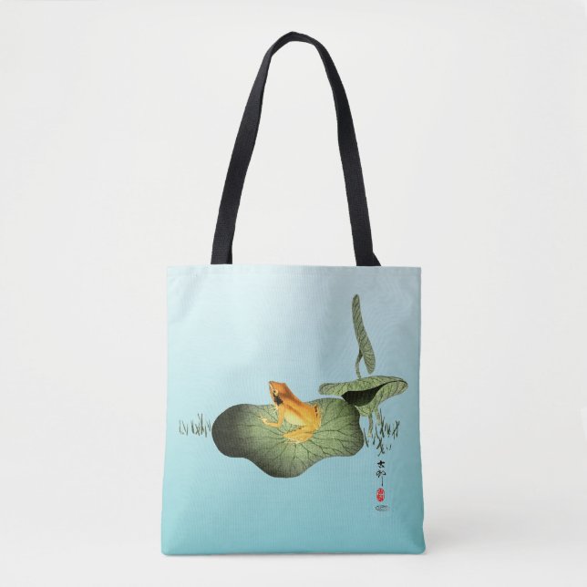Bolsa Tote Sapo amarelo no Lotus Leaf (Frente)