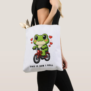 Bolsa Tote Sapo Ciclista Fofo   Arte de Sapo Kawaii de Bicicl
