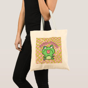 Bolsa Tote Sapo Engraçado Retro Rosa Verde Groovy