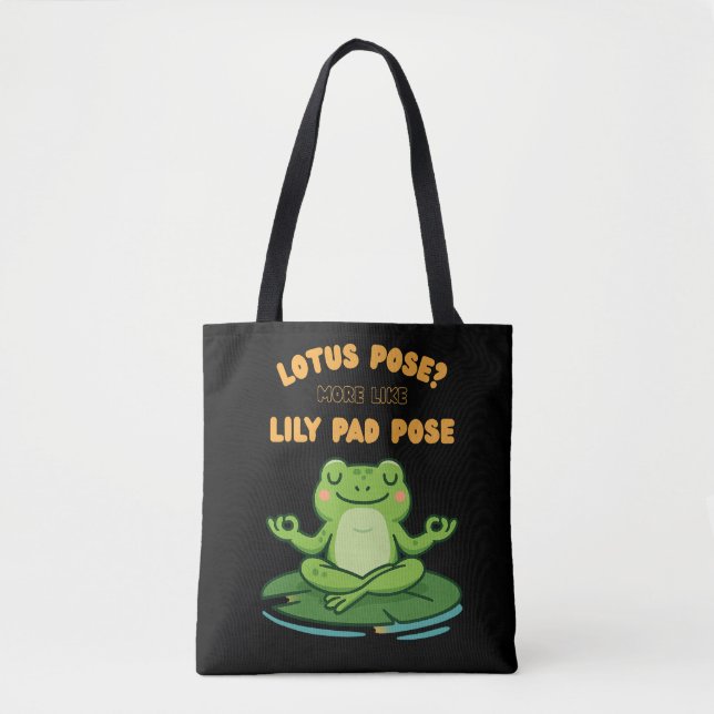 Bolsa Tote Sapo Engraçado Yoga Cartoon Lotus Lily Pad Design (Frente)