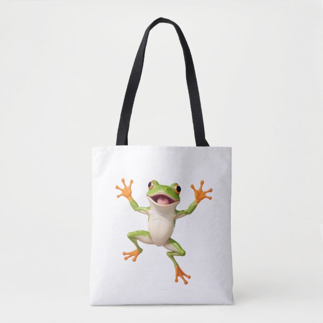 Bolsa Tote Sapo Feliz Brincadeira Jumping No Ar (Frente)