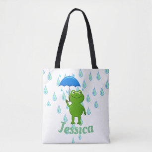 Bolsa Tote Sapo Kawaii e Chuva