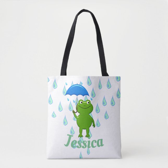 Bolsa Tote Sapo Kawaii e Chuva (Frente)
