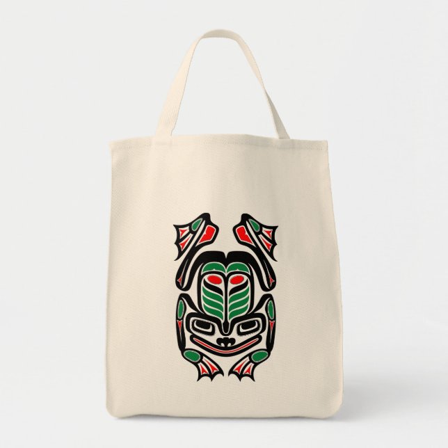 Bolsa Tote Sapo nativo da arte do Haida - preto (Frente)