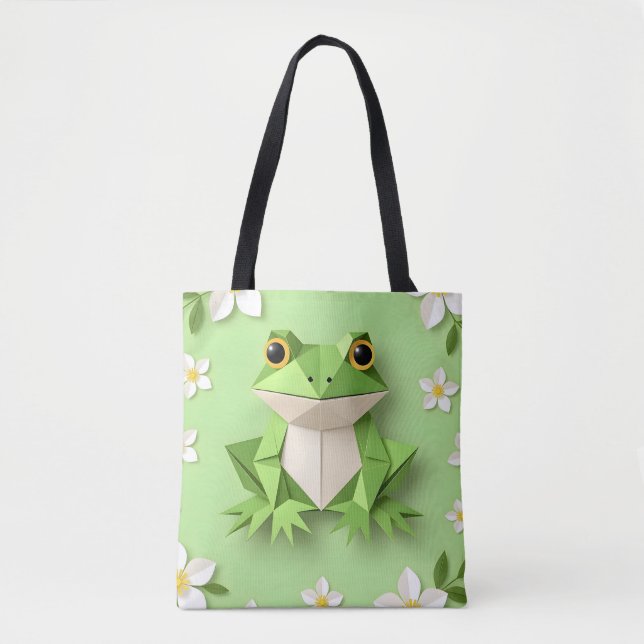 Bolsa Tote Sapo Origami Verde – Natureza Fofo-Insp (Frente)
