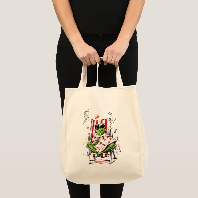 Bolsa Tote Sapo Relaxado Óculos de Sol Vibrações Positivas Ar (Frente (produto))