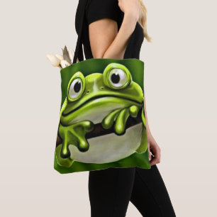 Bolsa Tote Sapo Verde Engraçado Adorável, Em Árvore