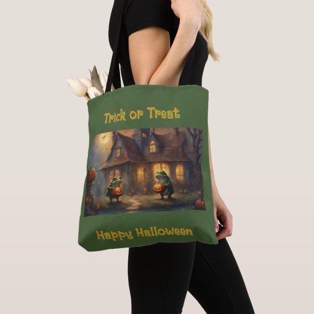 Bolsa Tote Sapos com jac-o-lanterns Halloween DocesouTravessu (Close Up)