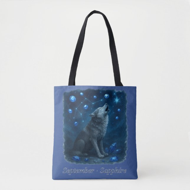 Bolsa Tote Sapphire de setembro - Lobo Celestial (Frente)