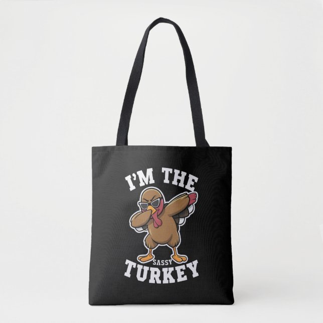 Bolsa Tote Sassy Turkey Matching Family Graças Party (Frente)