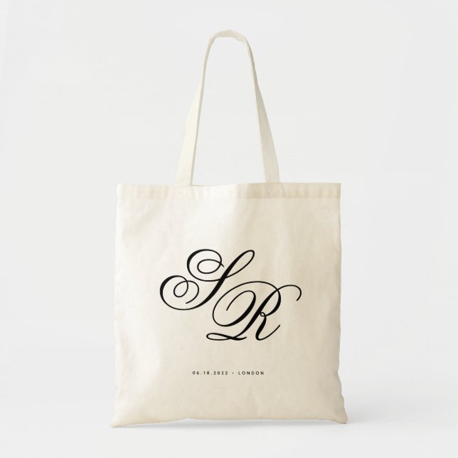 Bolsa Tote Saudação de casamento personalizada com inicial de (Frente)