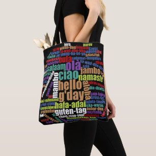 Bolsa Tote Saudações Coloridas na Nuvem do Word em Muitos I