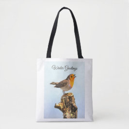 Bolsa Tote Saudações de Inverno. Robin cantando