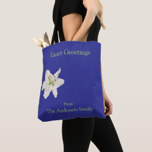 Bolsa Tote Saudações de páscoas de flores brancas