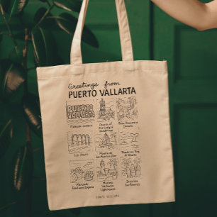 Bolsa Tote Saudações de Puerto Vallarta   Desenho à Mão
