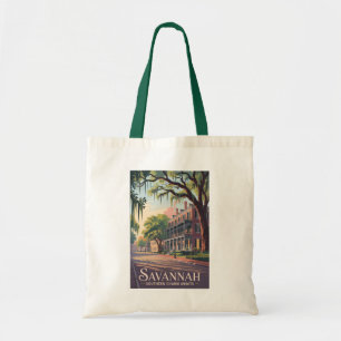 Bolsa Tote Savannah Georgia Illustração Viagem Art Vintage