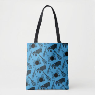 Bolsa Tote Saxofone Piano Baixo Bateria Músico de Jazz (Azul)