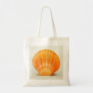 Bolsa Tote Scallop Shell alaranjado que está ereto na areia