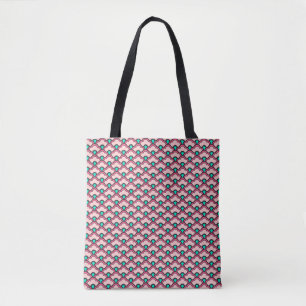 Bolsa Tote Scallops chineses de Deco, rosa coral e turquesa