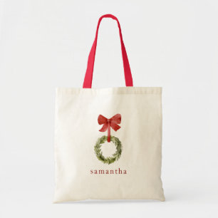 Bolsa Tote Scandi Christmas Wreath Red Arco Nome Personalizad