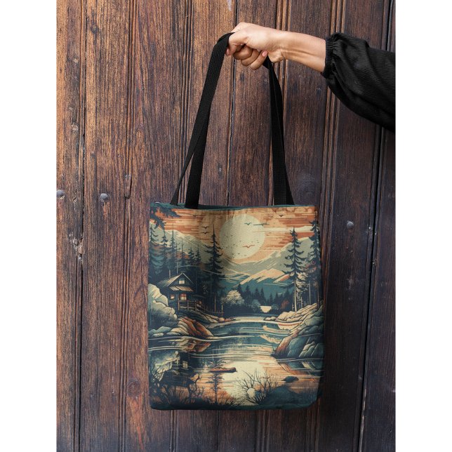 Bolsa Tote Scandinávia Retro Art Mountain Home (Criador carregado)