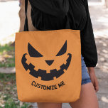 Bolsa Tote Scary Jack O Lanterna Festa Personalizada do Dia d<br><div class="desc">Este saco de roupas de Dia das Bruxas cor de laranja assustador para truques ou tratamentos apresenta um legal sorriso Jack O Lantern e seu próprio texto personalizado. Bolsas de festas personalizadas bonitas e assustadoras a serem usadas para truques,  tratamentos ou favoritos para festas.</div>