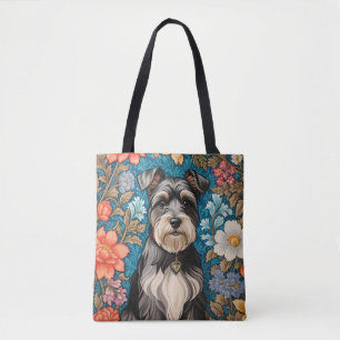 Bolsa Tote Schnauzer Alegre Inspirado em Florais de William M