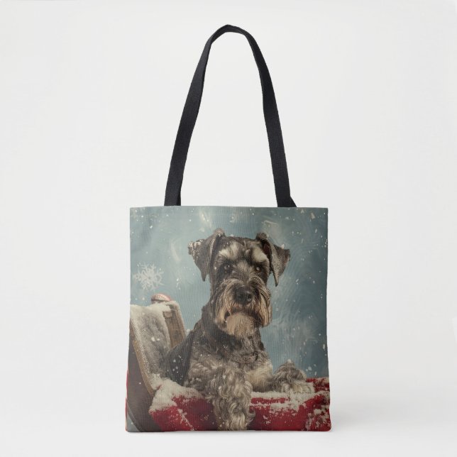 Bolsa Tote Schnauzer Cachorro Natal Festivo (Frente)