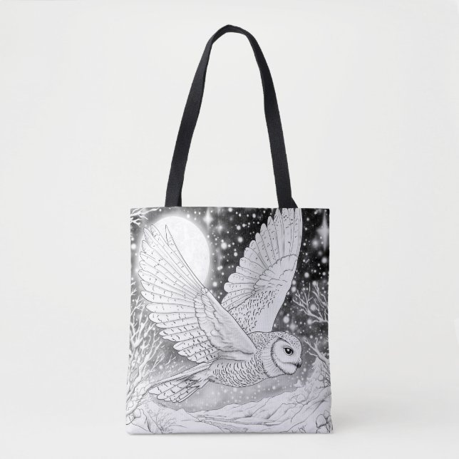 Bolsa Tote Schnee-Eule im Flug unter magischem Sternenhimmel (Frente)