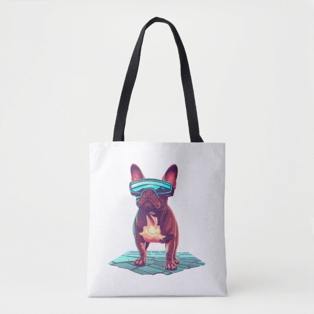 Bolsa Tote SciFi Bulldog Francês Vestindo óculos escuros Lega (Frente)