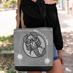 Bolsa Tote Scorpio Zodiac - Sinal preto e branco Mandala