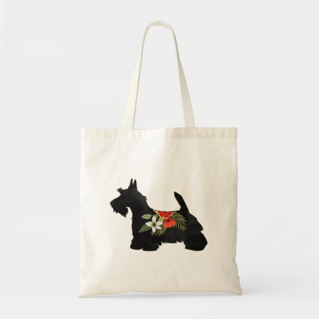 Bolsa Tote Scottie Dog Breed Boho Floral Silhouette (Frente)
