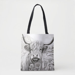 Bolsa Tote Scottish Highland Cow Peaceful Nature Prairie Art