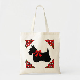 Bolsa Tote Scottish Terrier Black, Red Cletic Braid, arco
