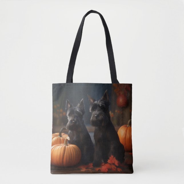 Bolsa Tote Scottish Terrier Puppy Autumn Delight Pumpkin (Frente)