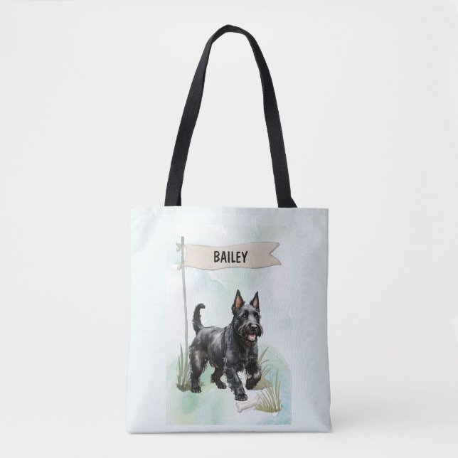 Bolsa Tote Scottish Terrier Watercolor Personalized Dog (Frente)