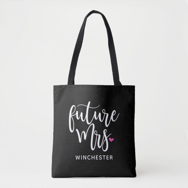 Bolsa Tote Script Branco da Sra. (Seu Nome) Futura (Frente)